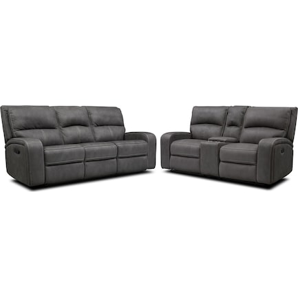Burke Manual Reclining Sofa and Loveseat with Console - Charcoal