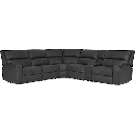 Burke 6-Piece Dual-Power Reclining Sectional with Console - Charcoal