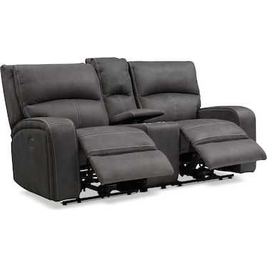 Burke Dual-Power Reclining Loveseat with Console - Charcoal