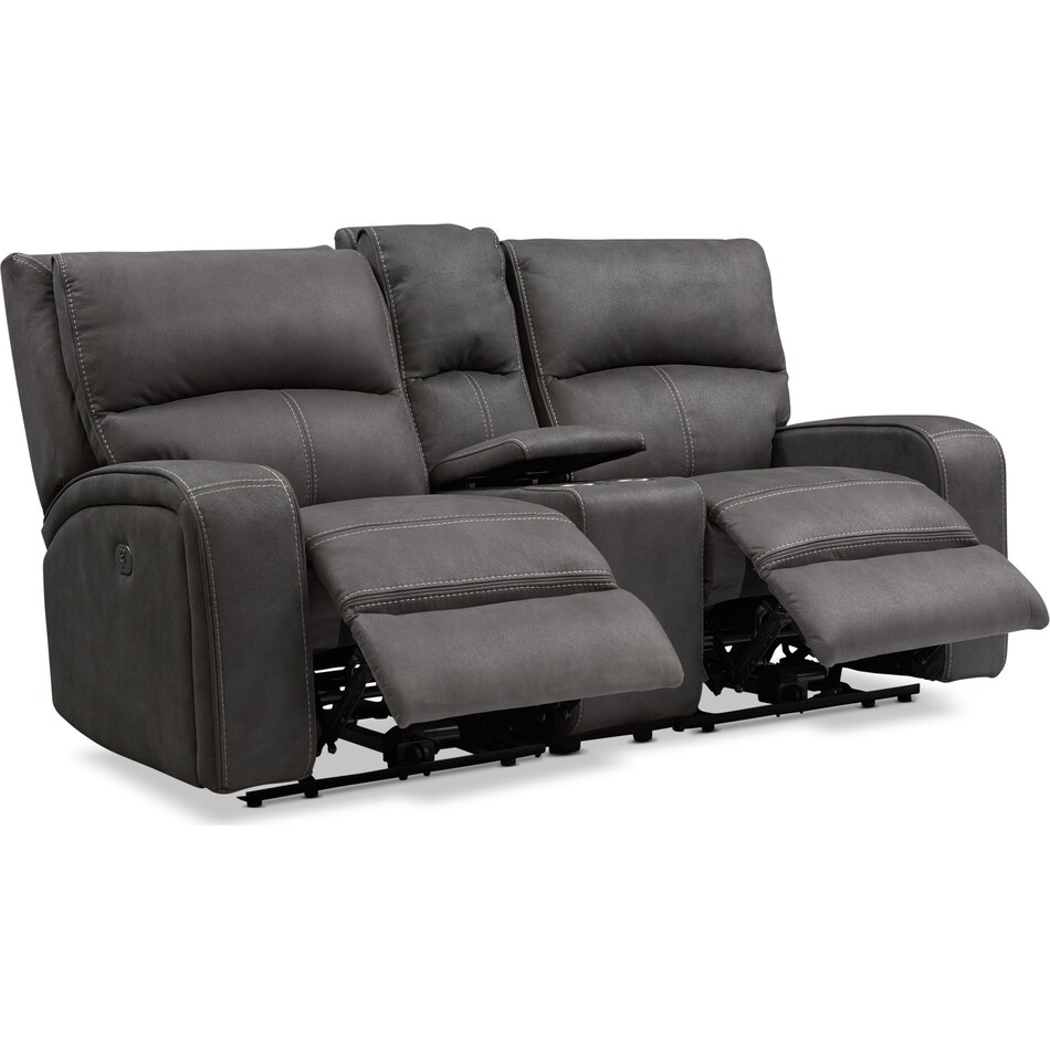 Burke DualPower Reclining Loveseat with Console Charcoal Value