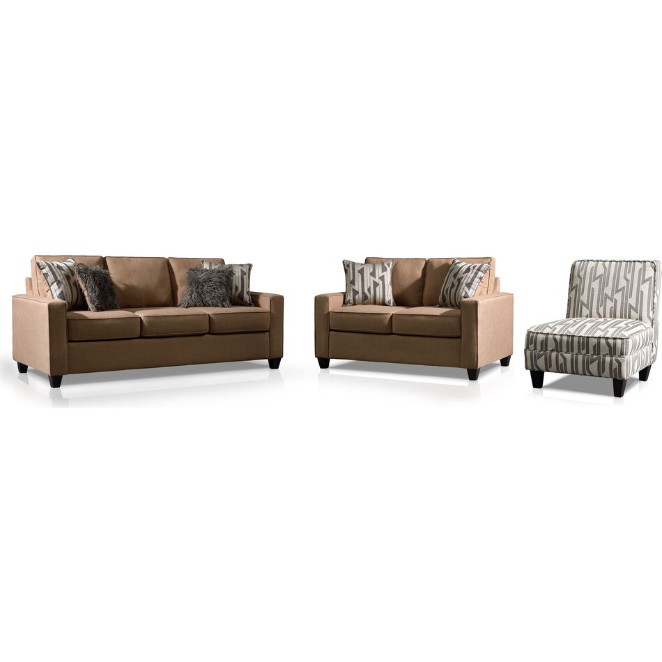 Burton Sofa, Loveseat and Accent Chair Taupe Value City Furniture