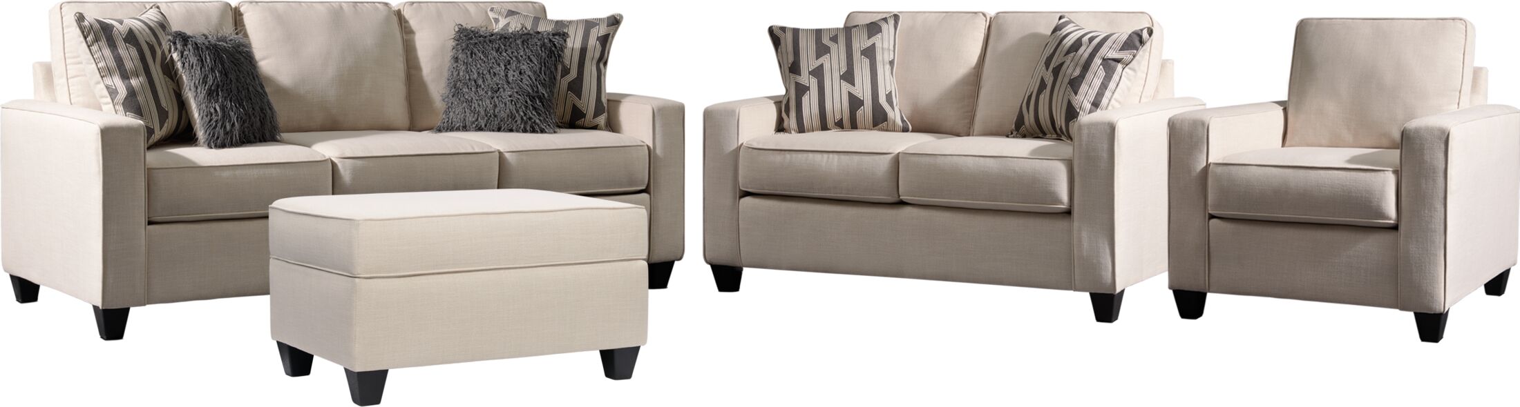Burton Sofa, Loveseat, Chair and Ottoman Ivory Value City Furniture