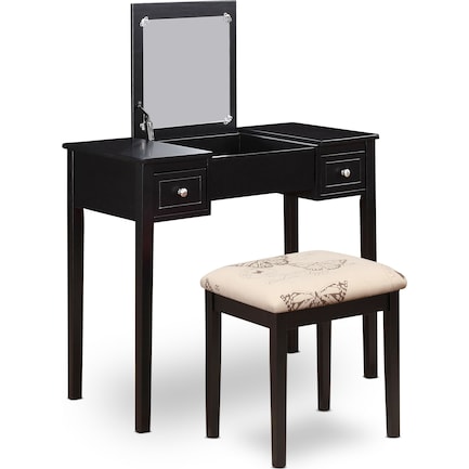 Butterfly Vanity Desk and Stool - Black