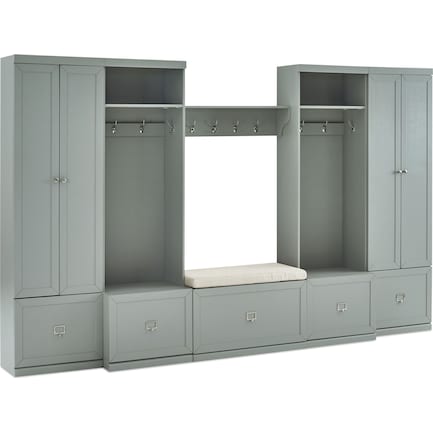 Caddie 6-Piece Entryway Set with Bench, Shelf, 2 Hall Trees and 2 Closets