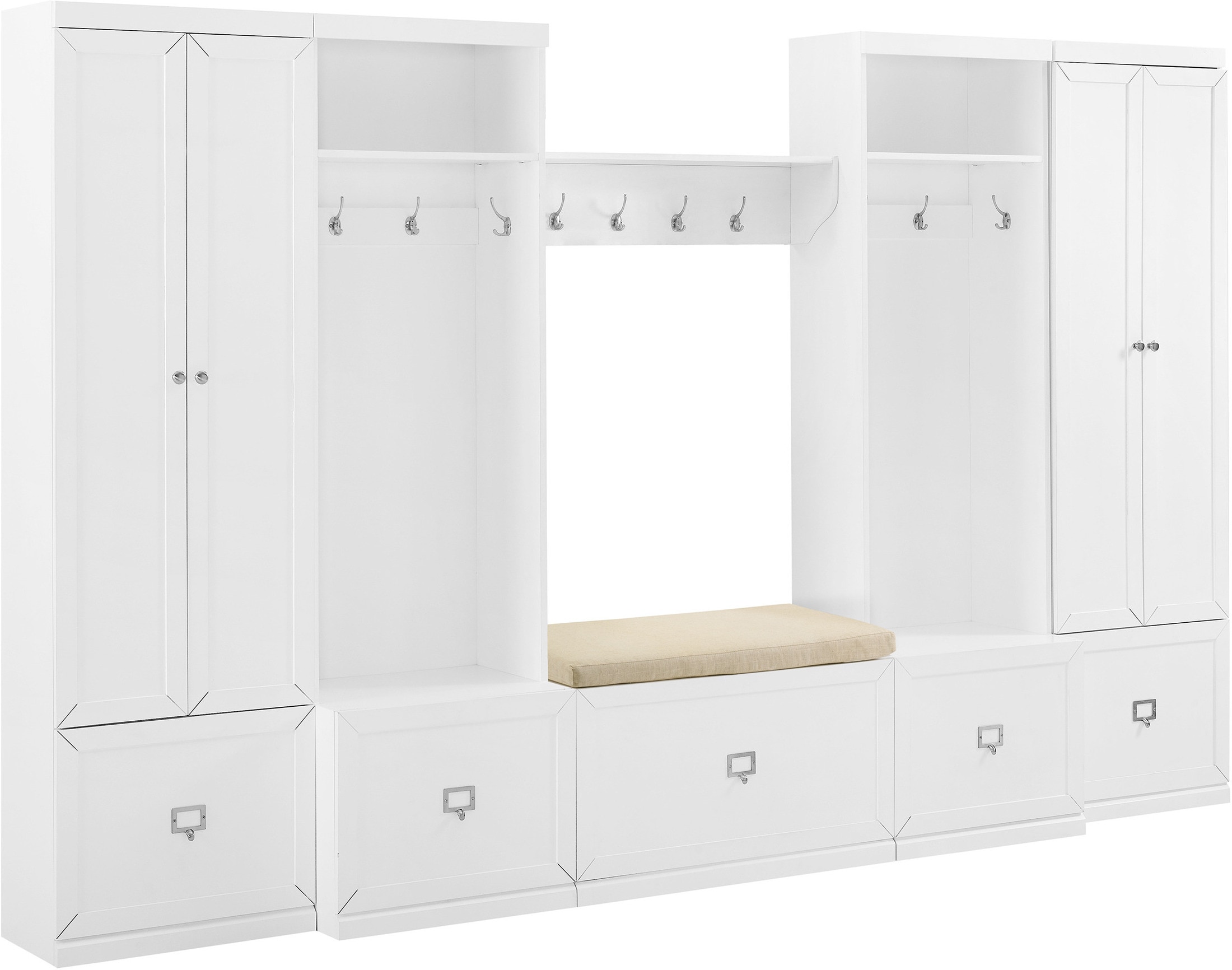 Caddie 6-Piece Entryway Set with Bench, Shelf, 2 Hall Trees and 2