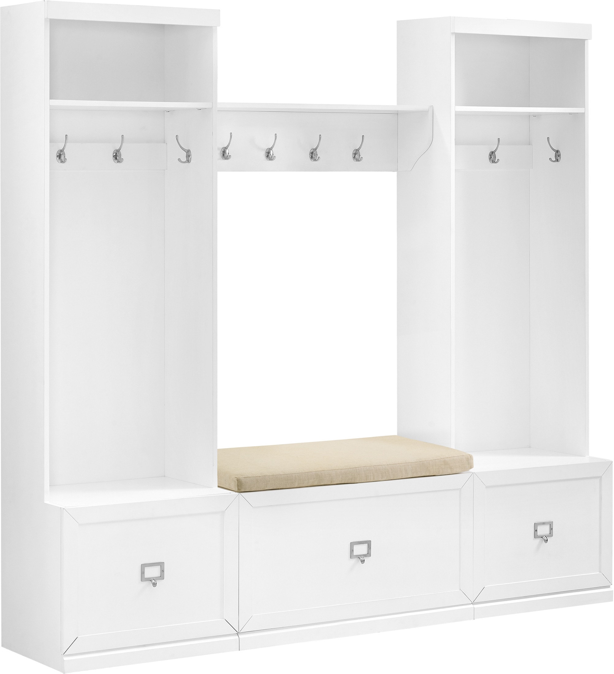 Caddie 4-Piece Entryway Set with Bench, Shelf and 2 Hall Trees - White ...