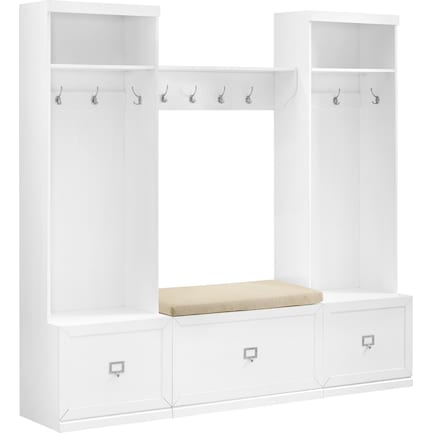 Caddie 2 Hall Trees, Bench, and Shelf Set