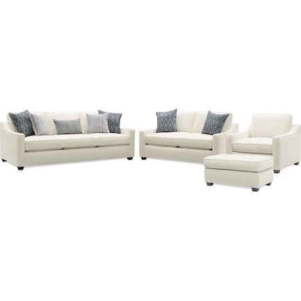 Callie Sofa, Loveseat, Chair and Ottoman - Ivory