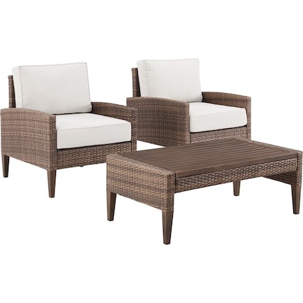 Capri Outdoor Set of 2 Chairs and Coffee Table - Brown