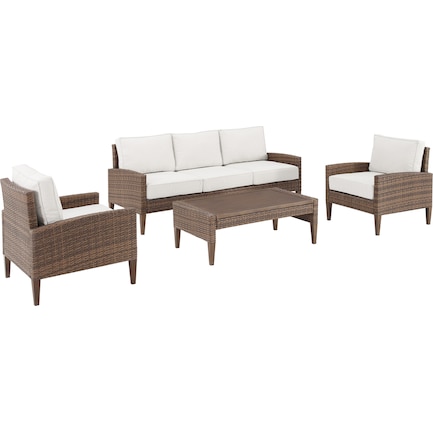 Capri Outdoor Sofa, 2 Chairs and Coffee Table - Brown