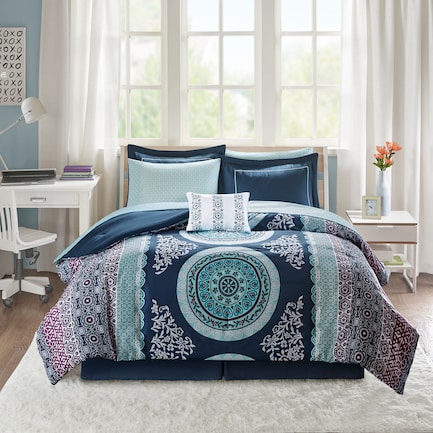 Carise Queen Comforter and Sheet Set - Blue