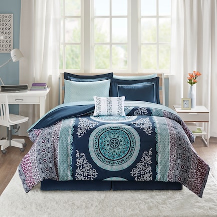 Carise Twin Comforter and Sheet Set - Blue