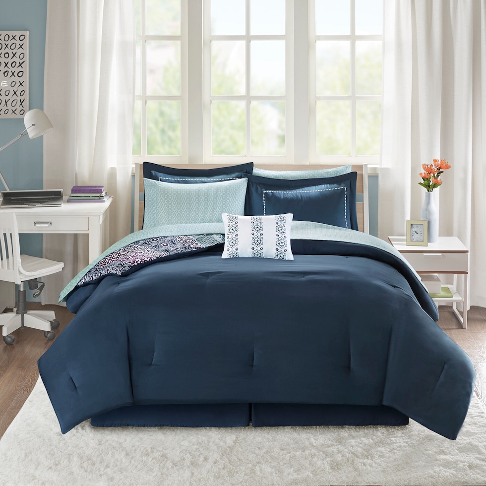 carise blue twin bedding set   