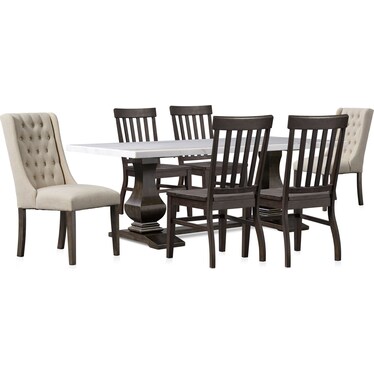 Carlisle Dining Table with 4 Dining Chairs and 2 Upholstered Dining Chairs