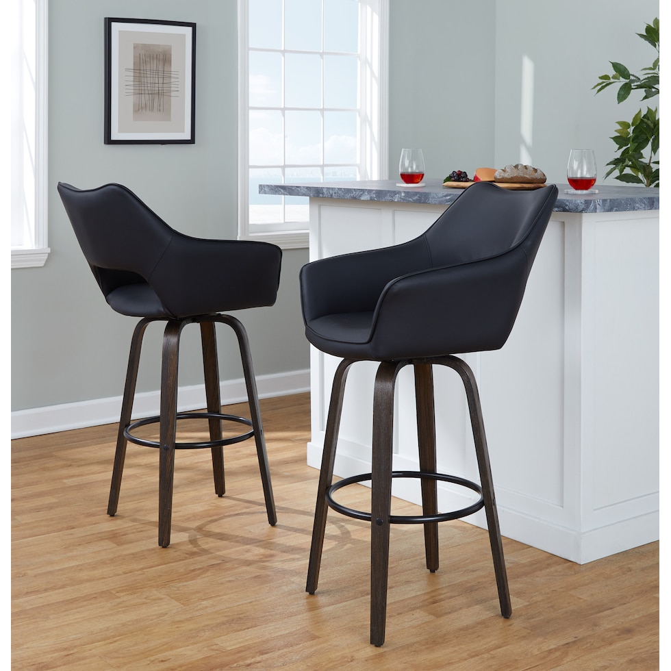 casio black vegan leather dark walnut bar stool   