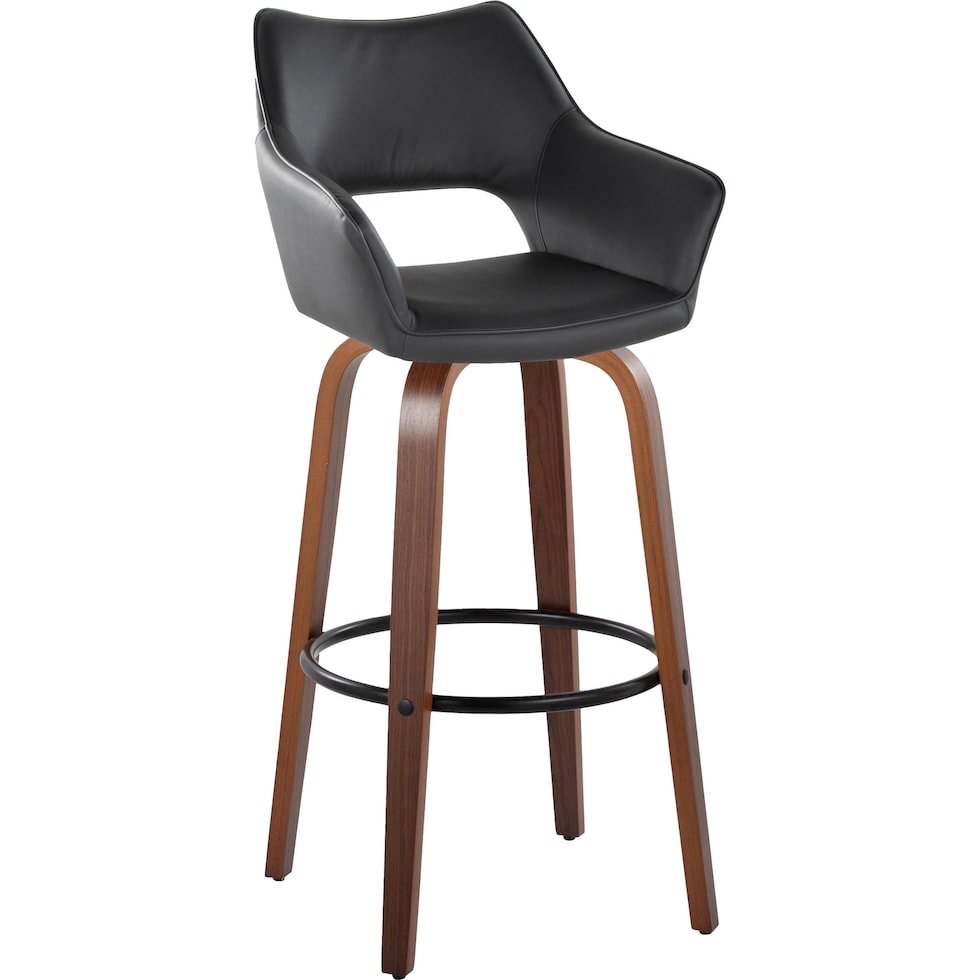 casio black vegan leather light walnut bar stool   