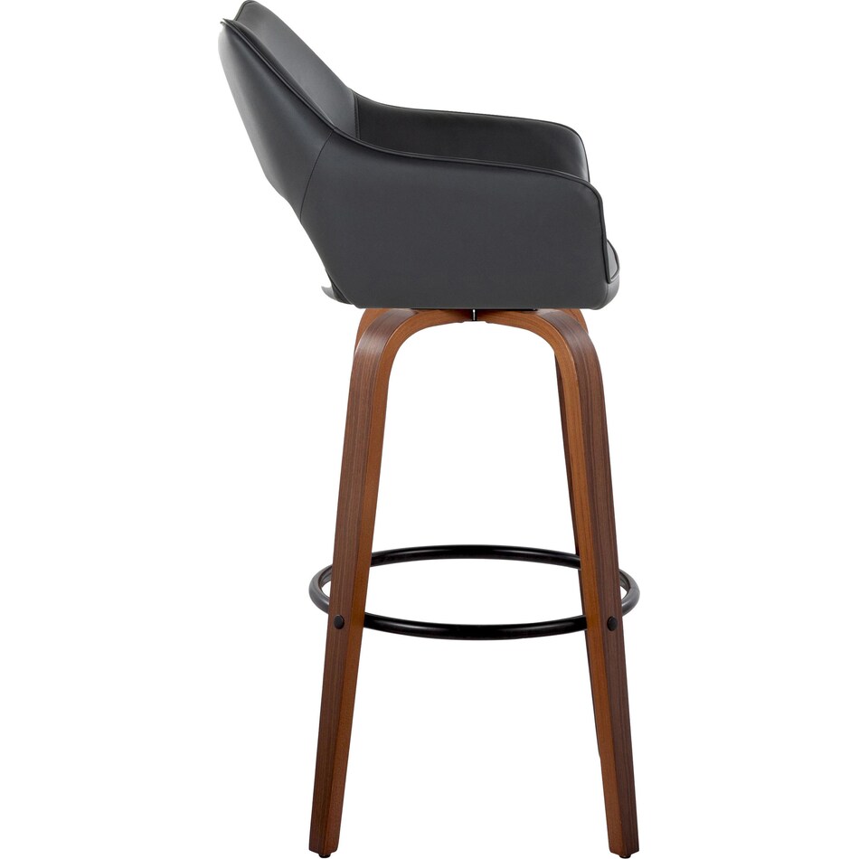 Casio Set of 2 Swivel Bar Stools Black Vegan Leather/Light Walnut