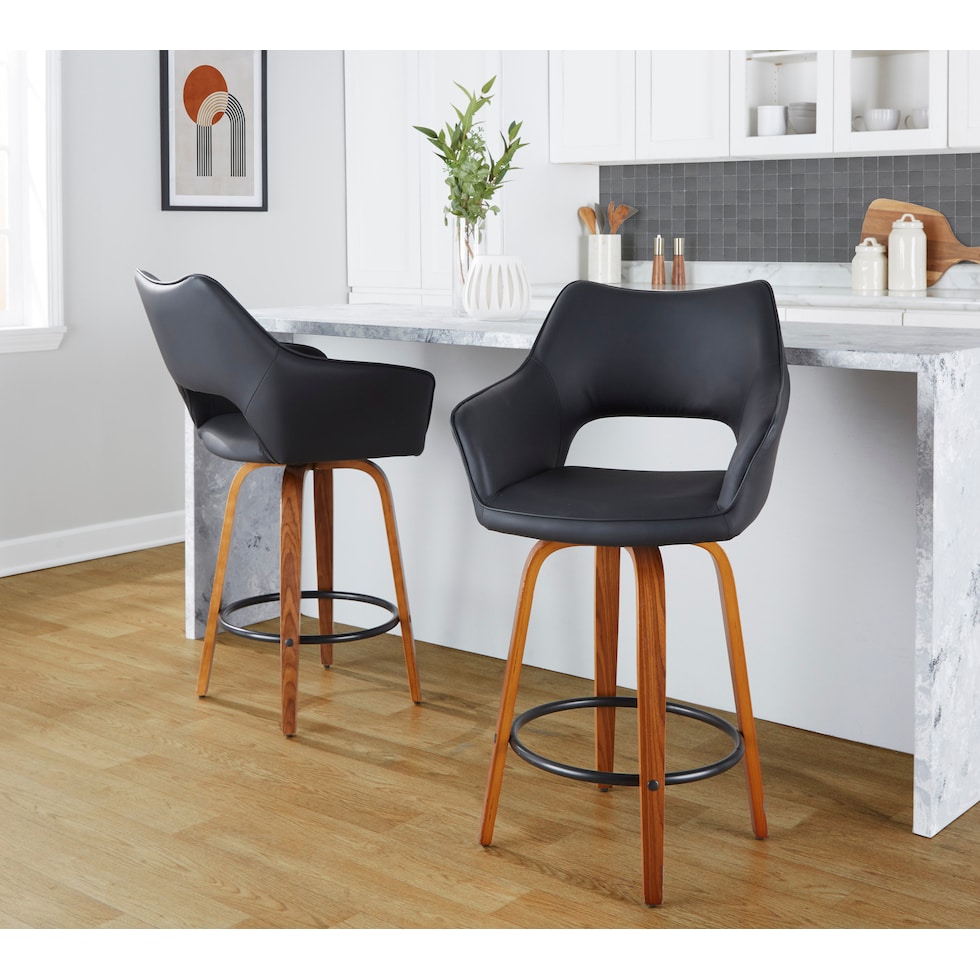 casio black vegan leather light walnut counter height stool   