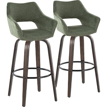 Casio Set of 2 Swivel Bar Stools - Green/Dark Walnut