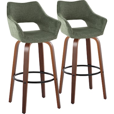 Casio Set of 2 Swivel Bar Stools - Green/Light Walnut