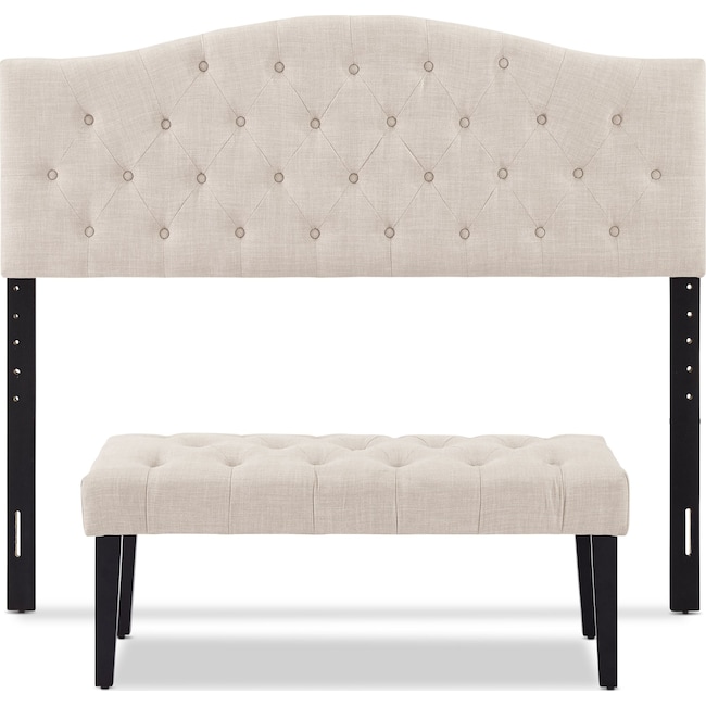 Bedroom Furniture - Cecilia Queen Upholstered Headboard and Bench Set
