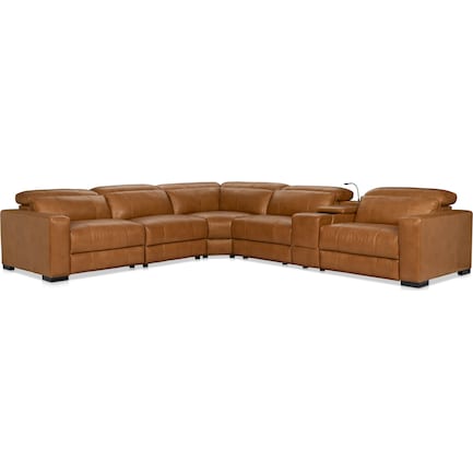 Chapman 6-Piece Dual-Power Reclining Sectional with Console - Saddle