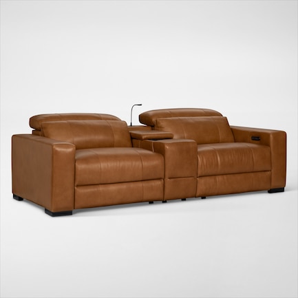 Chapman 3-Piece Dual-Power Reclining Loveseat with Console - Saddle