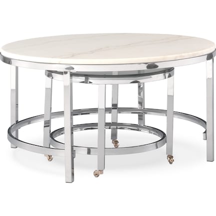 Charisma Marble Nesting Coffee Table - Chrome and White