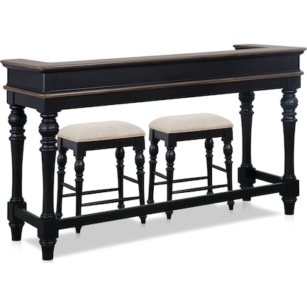 Charleston Console Table and 2 Stools - Black