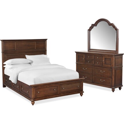 Charleston 5-Piece Queen Panel Bedroom Set with 6 Underbed Drawers - Tobacco