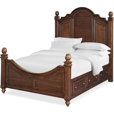 Charleston 6-Piece Poster Bedroom Set with 4 Underbed Drawers, Nightstand, Dresser and Mirror