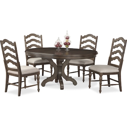 Charleston Round Dining Table and 4 Dining Chairs - Gray