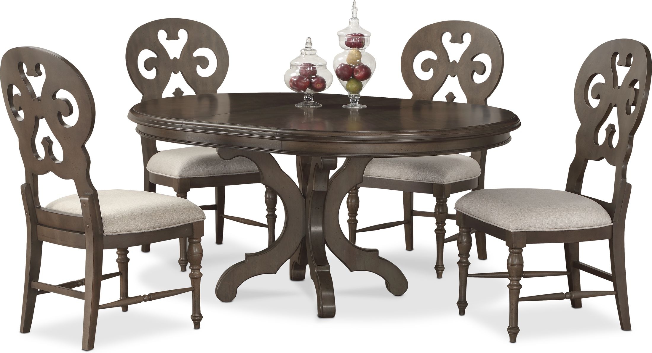 charleston round dining table and 4 scroll-back side chairs