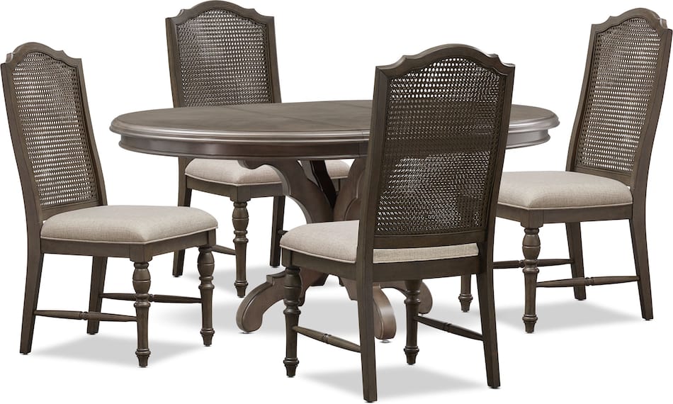 Charleston Round Dining Table and 4 Cane Back Dining Chairs Gray