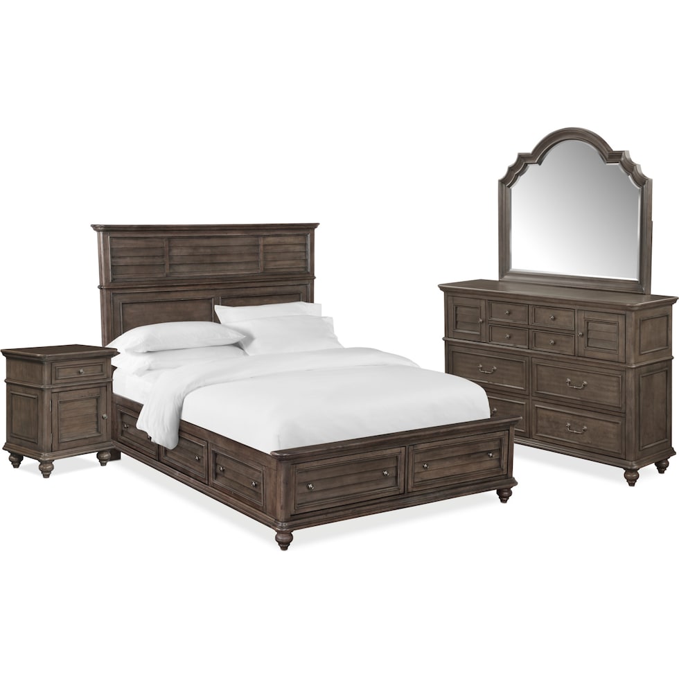 charleston gray  pc king storage bedroom   
