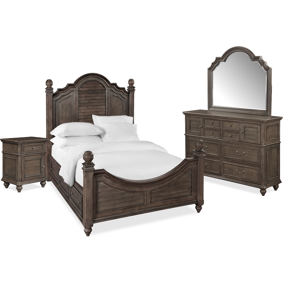 charleston gray  pc queen storage bedroom   