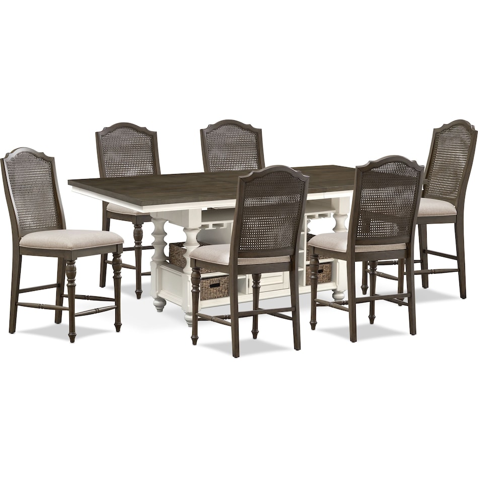 Charleston Kitchen Island and 6 Cane Back Stools Gray Value City