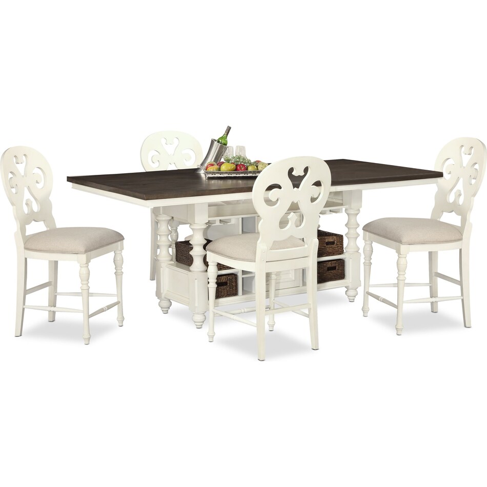 Charleston CounterHeight Dining Table and 4 ScrollBack Stools Value