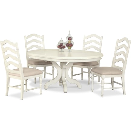 Charleston Round Dining Table and 4 Dining Chairs - White