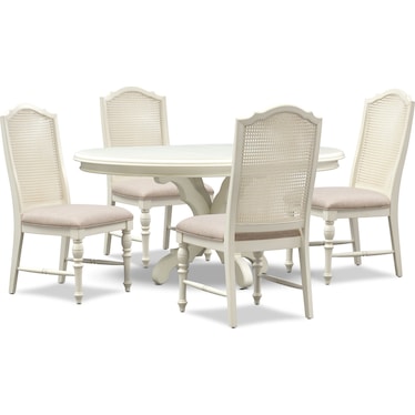 Charleston Round Dining Table and 4 Cane Back Dining Chairs - White