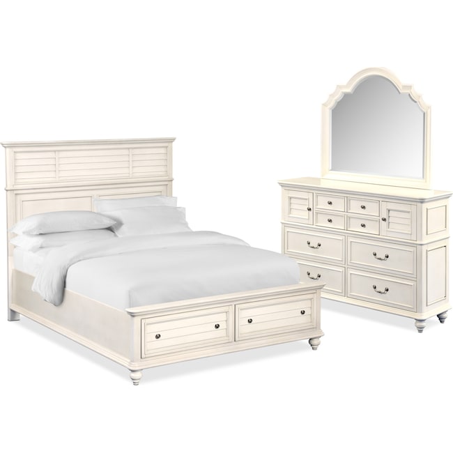 Bedroom Furniture - Charleston 5-Piece Panel Storage Bedroom Set with Dresser and Mirror