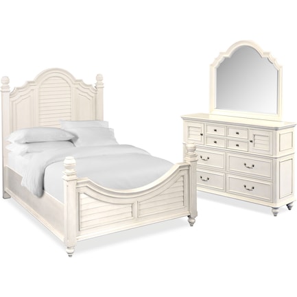Charleston 5-Piece Queen Poster Bedroom Set with Dresser and Mirror - White