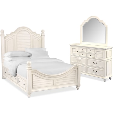 Charleston 5-Piece Queen Poster Bedroom Set with 4 Underbed Drawers - Vintage White