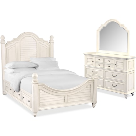 Charleston 5-Piece Queen Poster Bedroom Set with 4 Underbed Drawers - White