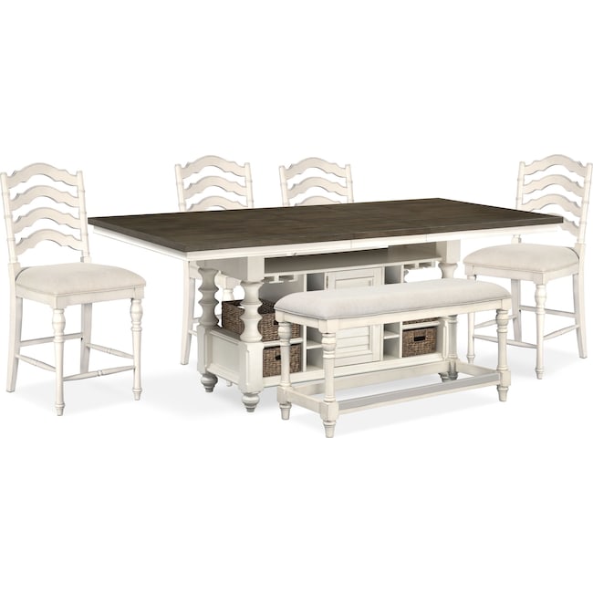 Charleston Counter Height Dining Table 4 Stools And Bench Value City Furniture And Mattresses