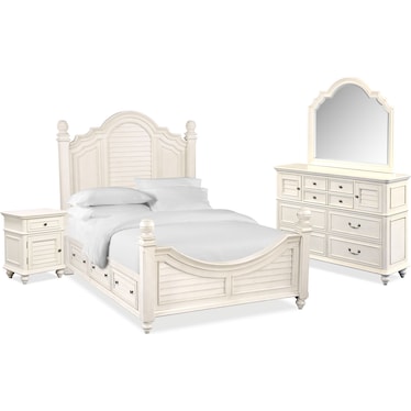 Charleston 6-Piece Poster Bedroom Set with 4 Underbed Drawers, Nightstand, Dresser and Mirror