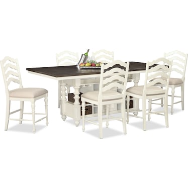 Charleston Kitchen Island and 6 Stools - White