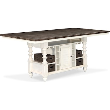 Charleston Kitchen Island and 6 Scroll-Back Stools - White
