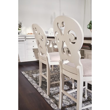 Charleston Counter-Height Scroll-Back Stool - White