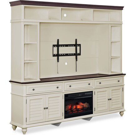 Charleston 94" Entertainment Wall with Fireplace - White